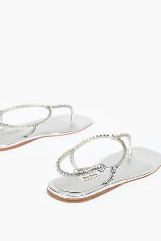 Lamè Leather Flat Thong Sandals