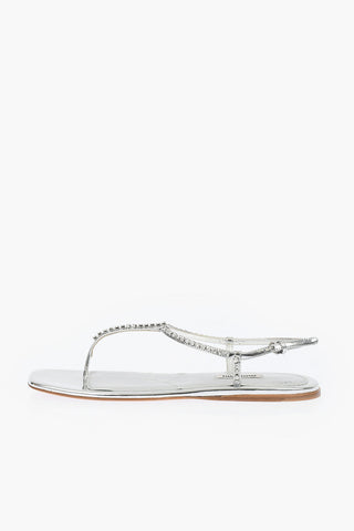 Lamè Leather Flat Thong Sandals