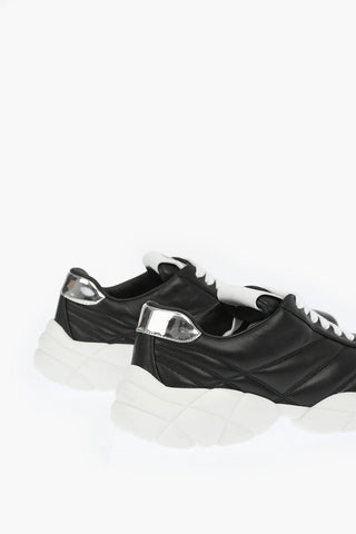 Padded Leather Lace-up Sneakers with Lettering Logo