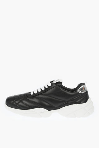 Padded Leather Lace-up Sneakers with Lettering Logo