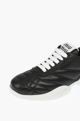 Padded Leather Lace-up Sneakers with Lettering Logo