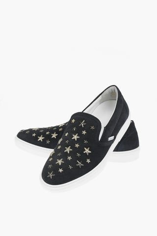 Studded Denim Suede Slip-on Sneakers