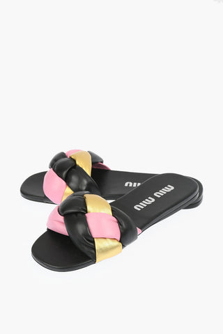 Sandali Flat in Pelle con Fascia Intrecciata