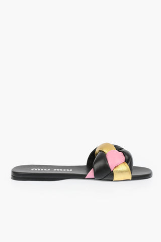 Sandali Flat in Pelle con Fascia Intrecciata