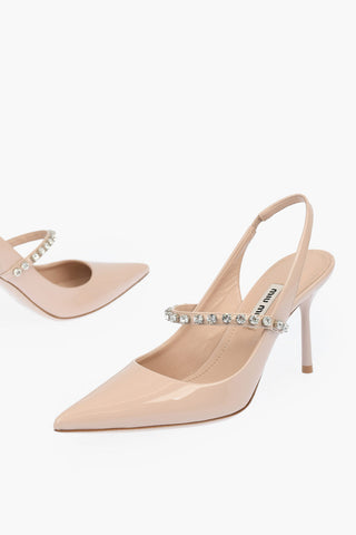 Stiletto Heel Swarowski Patent Leather Slingbacks 8cm