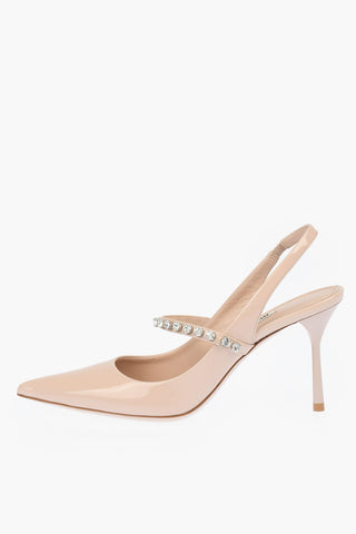 Stiletto Heel Swarowski Patent Leather Slingbacks 8cm