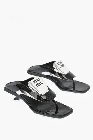 Front Logo SOCCER Patent Leather Thong Sandals