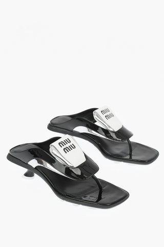 Front Logo SOCCER Patent Leather Thong Sandals