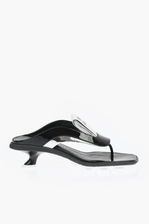 Front Logo SOCCER Patent Leather Thong Sandals