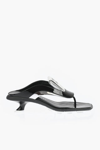 Front Logo SOCCER Patent Leather Thong Sandals
