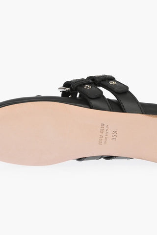 Ballerine in Pelle con Doppio Cinturino e Nastro alla Caviglia