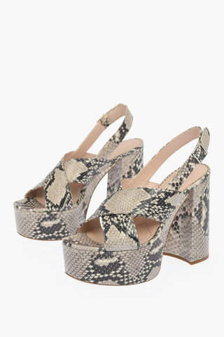 Sandali Slingback Platform in Pelle Stampa Pitone 13cm