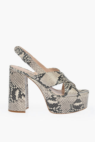 Sandali Slingback Platform in Pelle Stampa Pitone 13cm