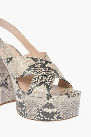 Sandali Slingback Platform in Pelle Stampa Pitone 13cm