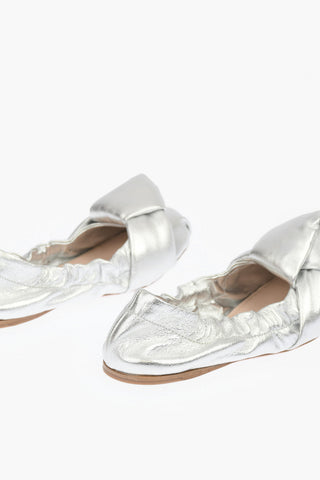 Padded Front Knot Lamè Leather Ballet Flats