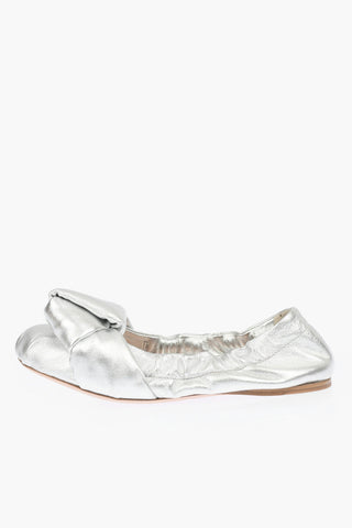 Padded Front Knot Lamè Leather Ballet Flats