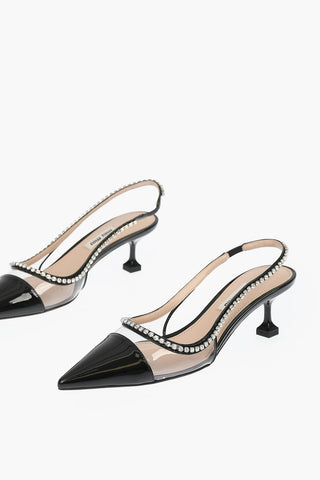 Point Toe Crystal Patent Leather Slingbacks 5cm