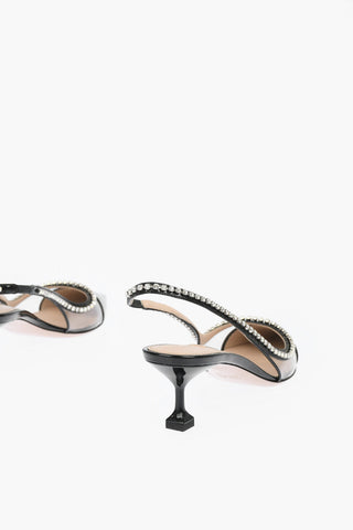 Point Toe Crystal Patent Leather Slingbacks 5cm
