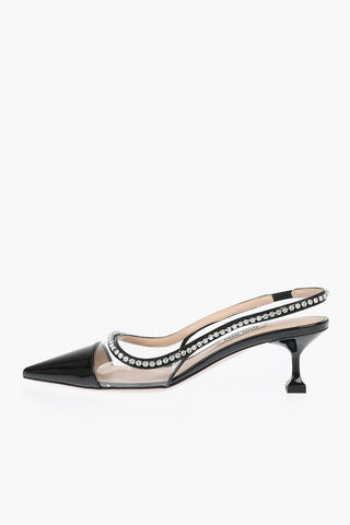 Point Toe Crystal Patent Leather Slingbacks 5cm