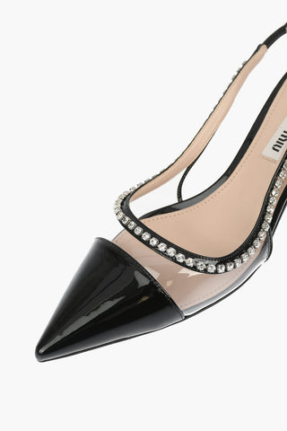 Point Toe Crystal Patent Leather Slingbacks 5cm
