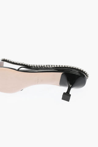 Point Toe Crystal Patent Leather Slingbacks 5cm