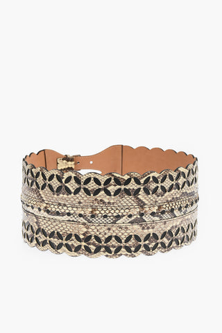 3 Buckle Python Leather Belt 110mm