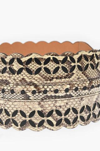 3 Buckle Python Leather Belt 110mm