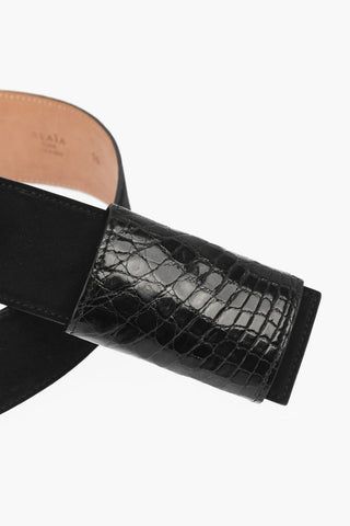 Croco Detail Suede Belt 50mm