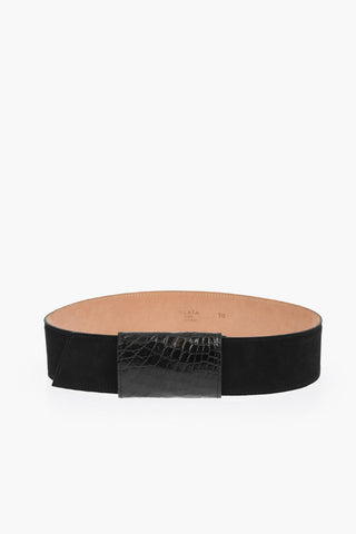 Croco Detail Suede Belt 50mm