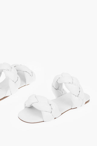 Woven Motif Leather Flat Sandals