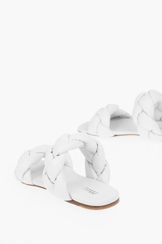 Woven Motif Leather Flat Sandals