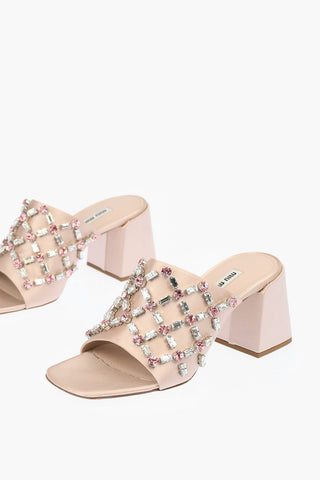 Mules in Satin con Dettaglio Gioielli 7cm
