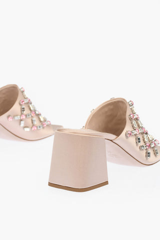 Mules in Satin con Dettaglio Gioielli 7cm