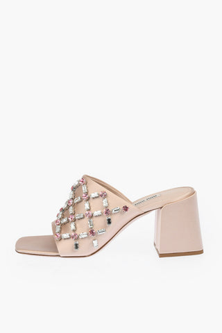 Mules in Satin con Dettaglio Gioielli 7cm