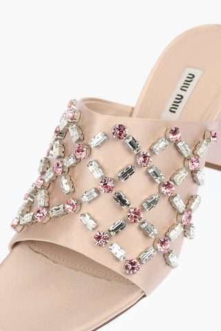 Mules in Satin con Dettaglio Gioielli 7cm