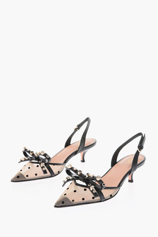 Slingback a pois con fiocco 6cm