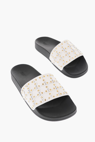 two-tone leather slide with studs