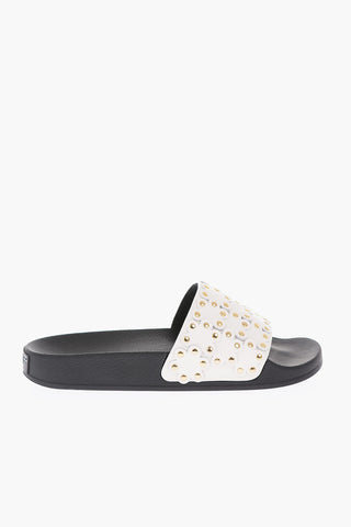 two-tone leather slide with studs