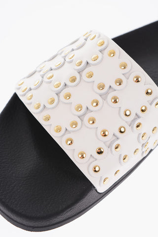 two-tone leather slide with studs