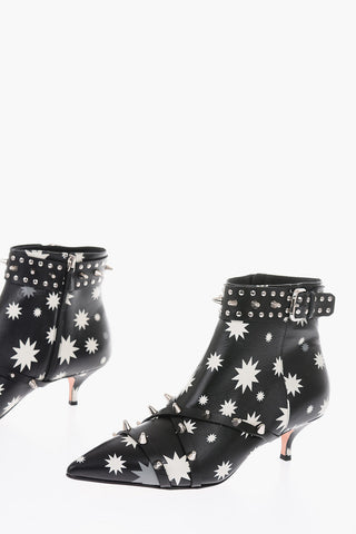 6cm printed leather ankle boots with studs