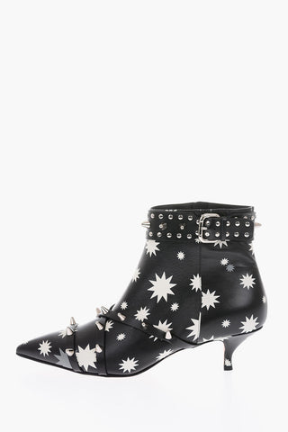 6cm printed leather ankle boots with studs