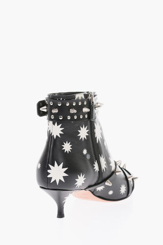 6cm printed leather ankle boots with studs