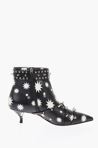 6cm printed leather ankle boots with studs