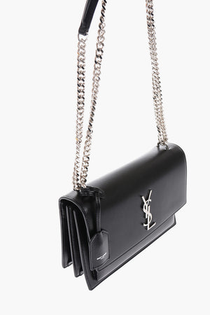 leather bag with chain shoulder strap