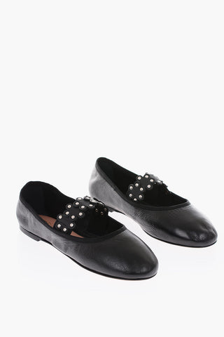leather mary jane flat ballet with studs details