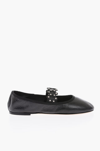 leather mary jane flat ballet with studs details