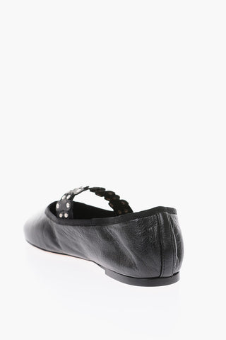 leather mary jane flat ballet with studs details