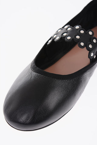 leather mary jane flat ballet with studs details