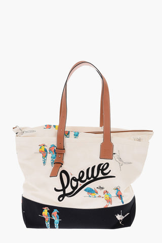 PAULA'S IBIZA Parrots Printed Cavans Tote Bag