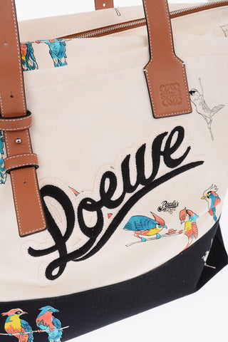 PAULA'S IBIZA Parrots Printed Cavans Tote Bag